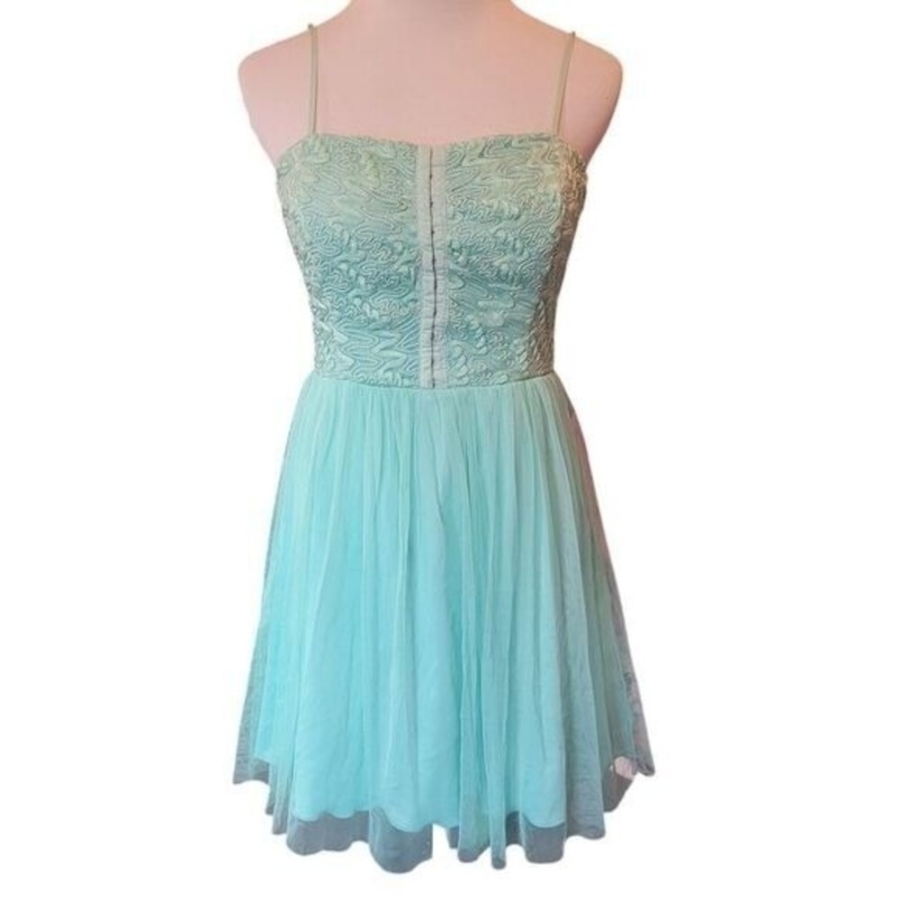 City Triangles Mint Green Lace Tulle Fit Flare Party Dress 9 Metallic Prom Mesh‎